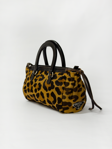 Prada Leopard Mini Top Handle Bag — Pony Hair, Brown Leather Trim