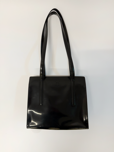 Prada Spazzolato Tote Bag — Black Enamel Leather, Small