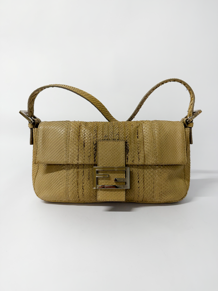 Fendi Baguette — Beige Lizard Leather, Silver Hardware